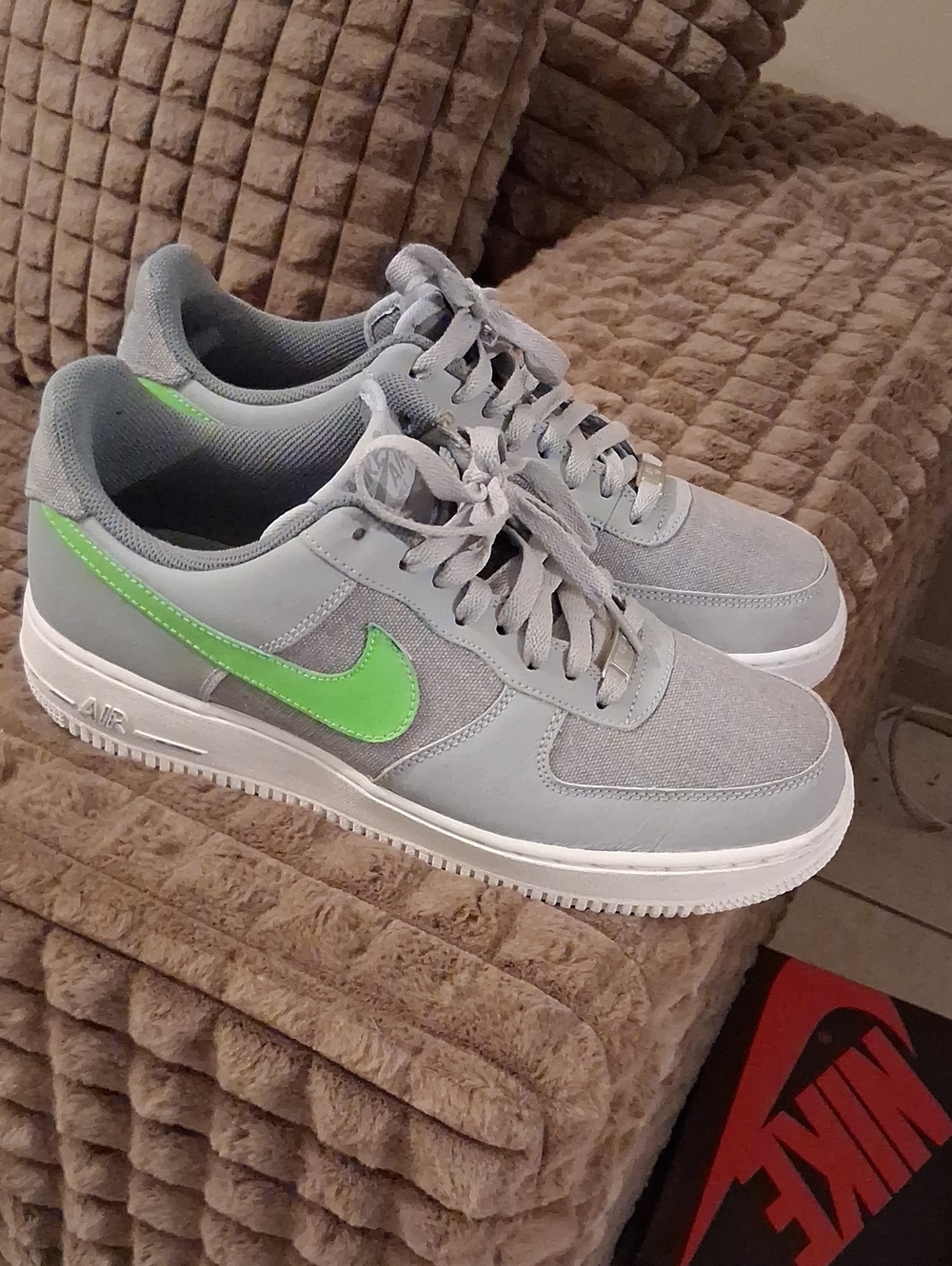 Nike Gray Sneakers with Bright Green Swoosh